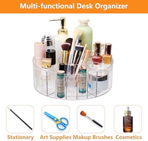 360 Rotating Makeup Organizer for Vanity, 10” Desk Acrylic Spinning Cosmetic Skincare Organizer Countertop, Large Clear 