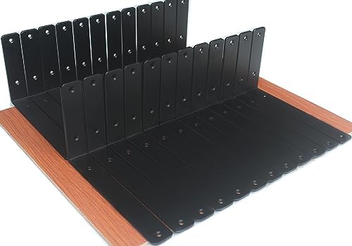 24 Pack - L 10" x H 6" x W1.5, 5mm Thick Black L Shelf Bracket, Iron Shelf Brackets, Metal Shelf Brackets, Floating Shel