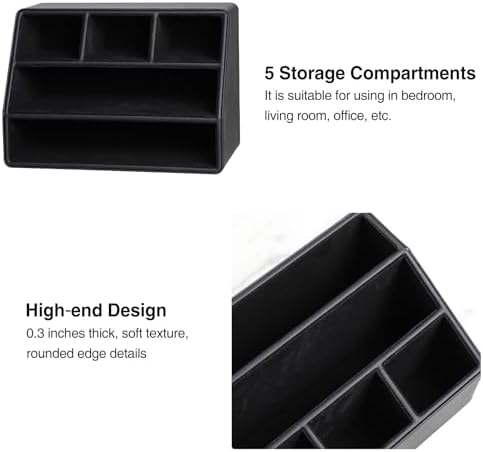 PU Leather Desk Organizer, Remote Control Holder, Black