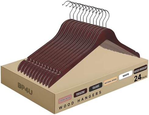 Wooden Top Hangers with 360° Swivel Hook, Dark Cherry, 24-Pack