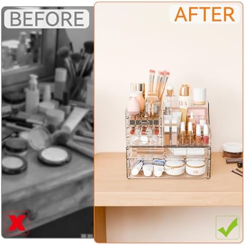Yieach 2 Pack Clear Makeup Organizer Countertop for Dresser,Vanity and Bathroom Counter Organizer,Tiered Stackable Makeu