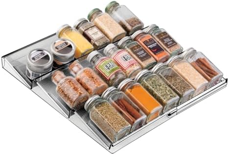mDesign Expandable Plastic Deluxe Spice Rack, Drawer Organizer for Kitchen Cabinet Drawers, 3 Tier Slanted for Spice Jar