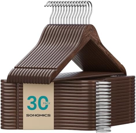 SONGMICS Wooden Hangers, 30 Pack, Basic Wood Clothes Hangers, Space Saving