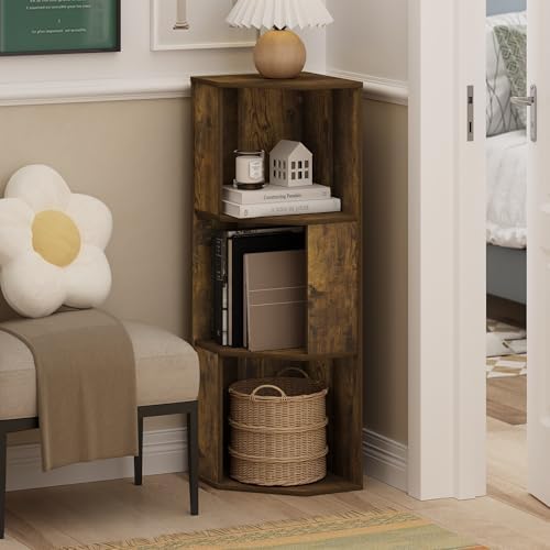 Furinno ECON Corner Shelf, 3-Tier Corner Book Shelf, Standing Storage Shelves, Cube Display Rack, Bookshelf, for Organiz
