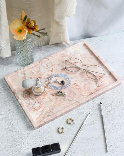 Real Luxurious Natural Marble Vanity Tray Genuine Marble Storage Tray for Home Decor Stone Tray for Bathroom/Kitchen/Van
