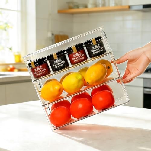 Hudgan Clear Storage Bins 8 Packs for Refrigerator, 4 Large Stackable Pantry Organizer Bins and 4 Medium Storage Plastic