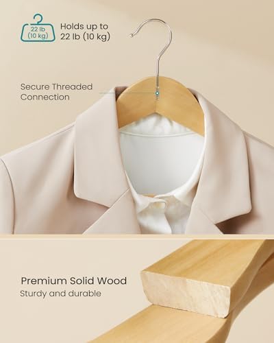 SONGMICS Wooden Suit Hangers 10 Pack, Extra-Wide Shoulder Clothes Hangers