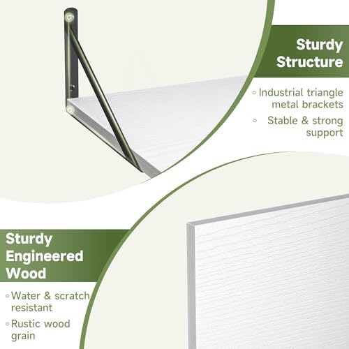 Heimlove 16W x 12D Deep Floating Shelves Set of 4 White