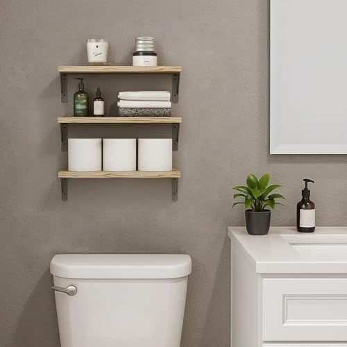 Fixwal Wall Floating Shelves for Decor (Light Brown, Set of 3, 16.5 Inch)