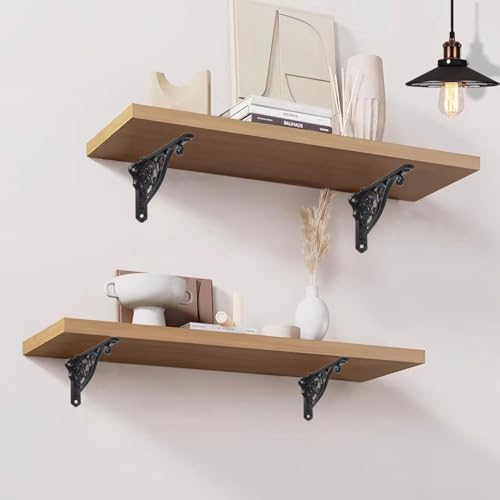 Ornate Decorative Shelf Brackets 8 inch Small Wall Mounted Shelving Bracket 2 Pack Matte Black Vintage Shelf Bracket Vic