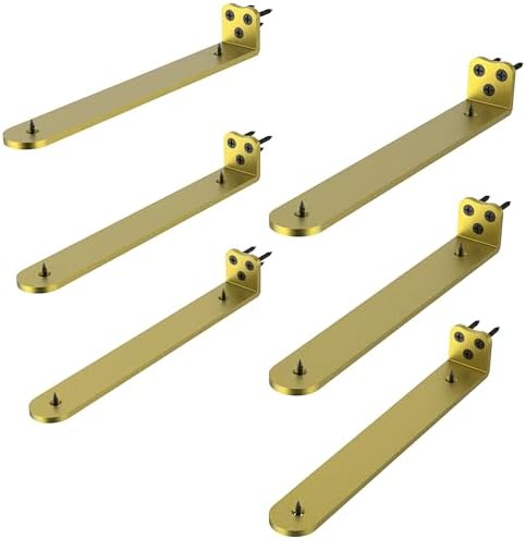 12Inch Gold Heavy Duty Floating Shelf Bracket 6 Pack 3-Hole Mount
