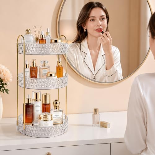 Large Capacity Rotating Makeup Organizer Perfume Stand Holder, 3 Tier Clear