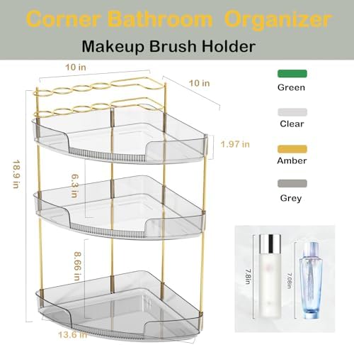 FELIZHOUSE 3-Tier Makeup Organizer for Vanity & Bathroom Countertop – Acrylic Storage Shelf with Perfume Tray & Makeup B