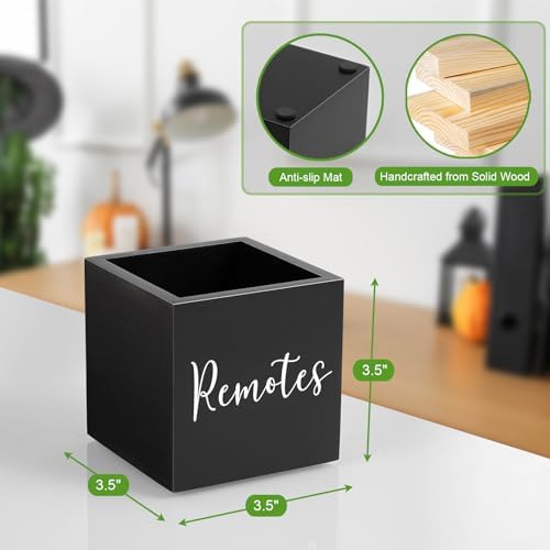 DRASTAR Remote Control Holder, Wood TV Remote Holder, Remote Storage Caddy, Remote Control Organizer (Black, 1 Slot)