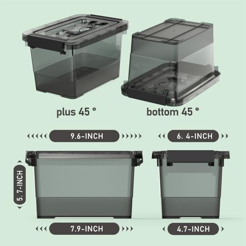 6 Pack Clear Black Plastic Storage Bins with Lids and Handles, Stackable Organizer Small Latch Boxes, Storage Containers