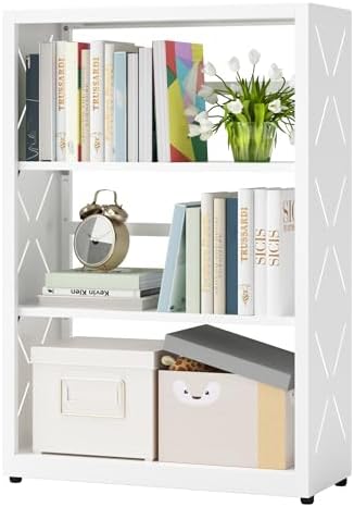 SteeLoong 3 Tier Bookcase,Metal Bookshelf with Adjustable Feet & Shelves