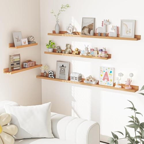 Heimlove Picture Ledge Shelf, Floating Shelves Set of 2, 31.5Inches Picture Shelf for Wall with Ledge, Kids Bookshelf Wa