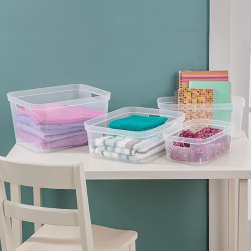 Sterilite Medium Storage Bin, Clear Plastic Organizing Container, 24-Pack