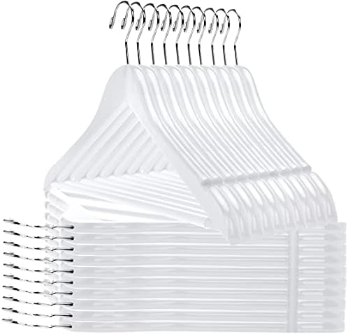 30 Quality Wooden Hangers - Slightly Curved Hanger 30-Pack Sets - Solid Wood Coat Hangers with Stylish Chrome Hooks - He