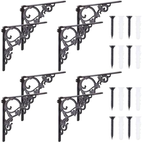 Lounsweer 8 Pcs Shelf Brackets, 8 Inch Antique Brass Wall Mounted,Delicate