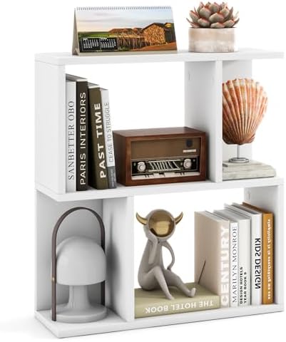 GIANTEX 3-Tier S-Shaped Bookshelf, Modern Geometric Bookcase, Freestanding Display Shelf for Small Space, Versatile Side