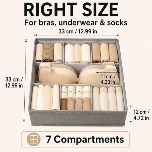 Foldable Drawer Organizer Dividers Linen Fabric Sock Drawer Organizer 3 in 1 Underwear Storage Bins Bedroom Organization