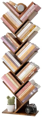 Hoctieon 10 Tier Tree Bookshelf, 10 Shelf Bookcase, Free Standing Tree Bookcase, Display Floor Standing Shelf for Books,
