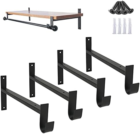 AddGrace Closet Rod Bracket Heavy Duty Shelf Brackets Black 12 Inch 4 Pack