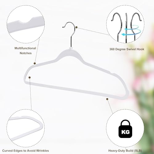 Quality Hangers 10 Pack Slim Plastic Hangers for Clothes - 16.5" Won't Crease Your Clothes, Heavy Duty Non-Velvet Black Hangers, 360° Swivel Chrome Hook Dresses Coats Shirts (10, White)