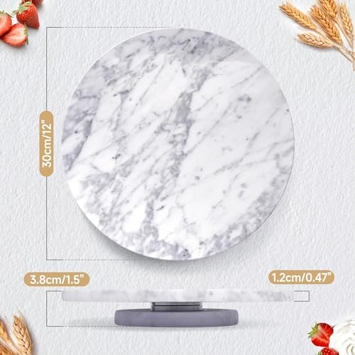 Marble Lazy Susan, 12" Cake Turntable for Decorating, Natural Marble Cake Stand Turntable Baking Supplies for Displaying