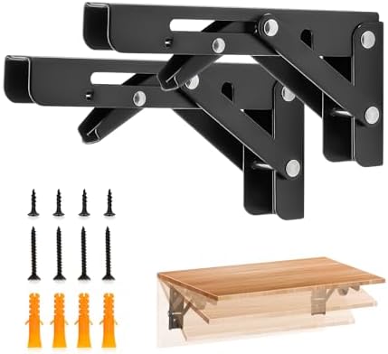 JOY DECOR Matte Black Folding Shelf Brackets, 6 Inch, 4 Pack