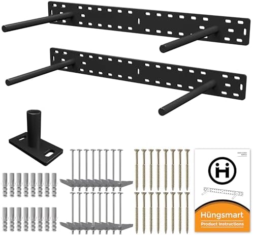 HÜNGSMART Floating Shelf Brackets - - 2 x 22 inch Heavy Duty Steel Hidden Shelves (to 300 lbs) - - Multi Slot Baseplate 
