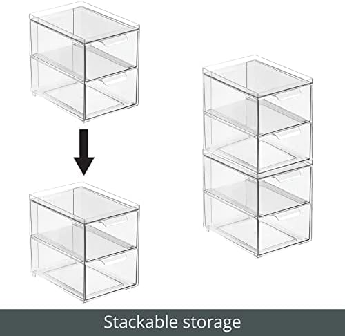 mDesign Stackable Storage Containers Box with 2 Pull-Out Drawers - Stacking Plastic Drawer Bins for Kitchen Pantry and C