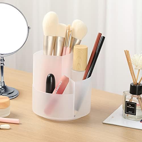 Desk Pencil Pen Holder, 3 Slots 360-Degree Spinning Organizers, Desktop Storage Stationery Supplies, Cute Cup Pot for Office, School, Art Supply, Kids - Clear
