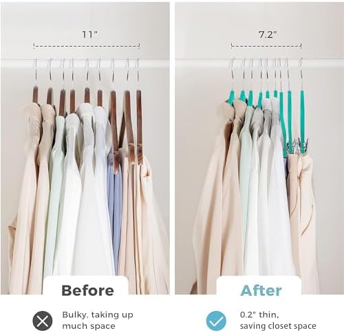 VECELO 20 Pack Velvet Clothes Hangers with Adjustable Clips,Heavy-Duty Non Slip & Space-Saving with 1 Magic Hangers & 2 Tie Rack for Suit Coat Pants Skirt Dresses