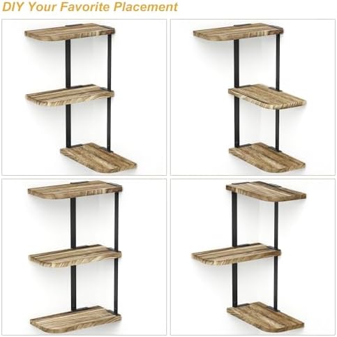 Love-KANKEI Corner Wall Shelf,3-Tier,Solid Wood,17" Tall,Carbonized Black