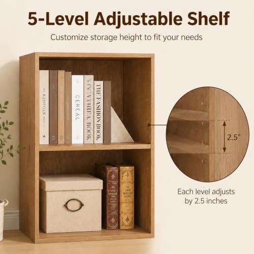 POWERSTONE 2 Tier Bookshelf, Cube Open Bookcase, 2PCS Natural