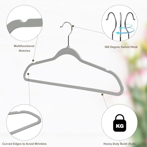 Quality Hangers 10 Pack Slim Plastic Hangers for Clothes - 16.5" Won't Crease Your Clothes, Heavy Duty Non-Velvet Black Hangers, 360° Swivel Chrome Hook Dresses Coats Shirts (10, Gray)