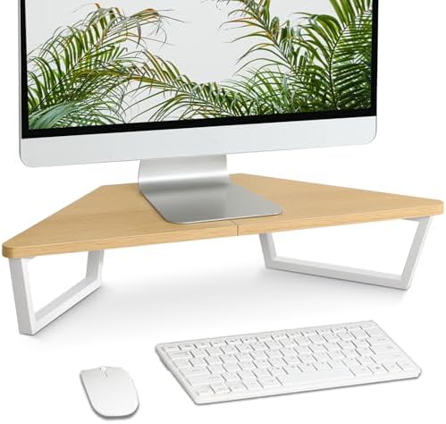 TEAMIX 26 inch Corner Monitor Stand Riser with Keyboard Storage, Maple