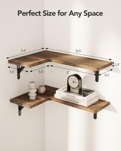 Amada Corner Floating Shelves, Paulownia Wood, Set of 4, Brown