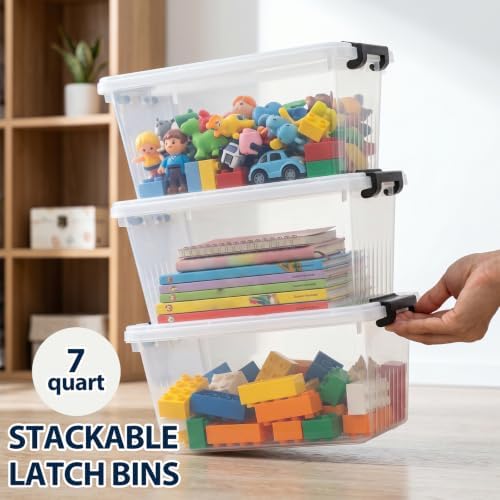 Storage Bins with Lids 6 Pack 7Qt Clear Stackable Organizer Containers