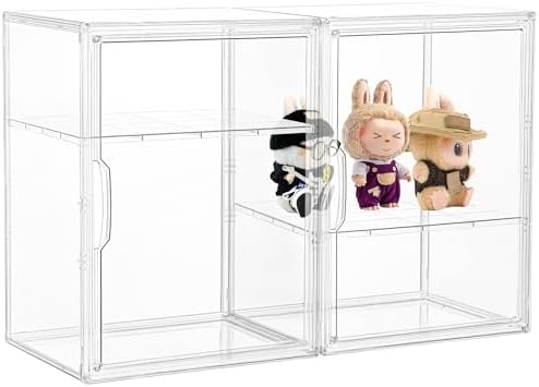 LXLXXL 2 Tier Stackable Acrylic Display Case with Magnetic Lids, 2 Pack