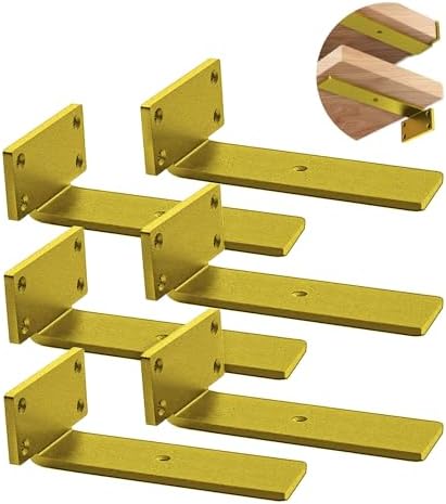 Advanced Heavy-Duty Shelving Bracket - 5-Inch Floating, 0.2-Inch Thick Gold L-Shaped Solid Steel (6 Pieces)