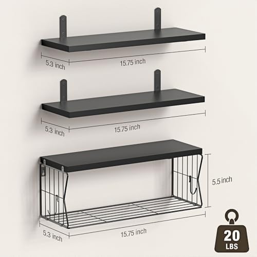 Floating Bathroom Shelves Wall Mounted - Wooden Shelf Set of 3 for Over Toilet Storage & Modern Bathroom Decor - Perfect