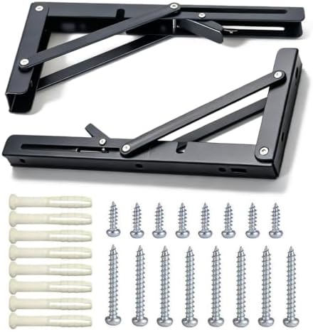 10 Inch Black Folding Shelf Brackets, 2 Pack Metal Heavy Duty Shelf Bracket