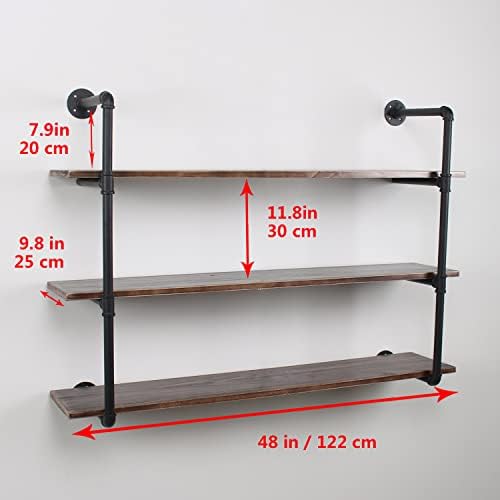 MBQQ Industrial Retro Pipe Shelf 48in 3 Tier Wall Mounted,Rustic Floating Shelves,Farmhouse Kitchen Bar Shelving,Home De