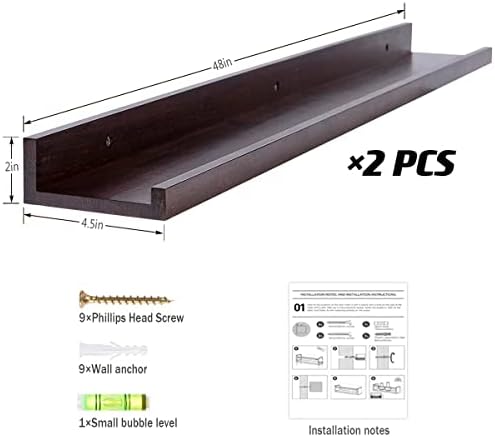 AZSKY 48 Inch Long Floating Shelves for Wall Large Picture Ledge Walnut Photo Ledge Wall Shelf Bookshelf for Home Decor 
