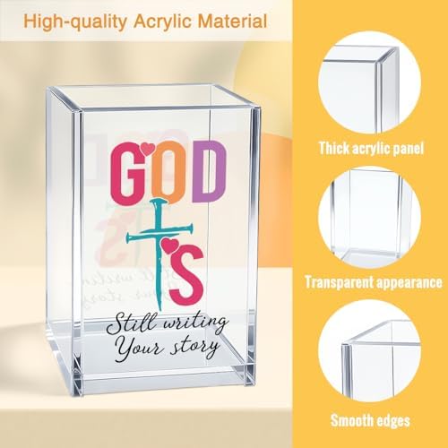 God Is Still Writing Your Story Acrylic Cosmetic Pencil Pen Holder Cup, Christian Christian Pencil Case for Daughter Niece Sister Friend, Faith Christian Pen Holder Cup for Teacher Colleague