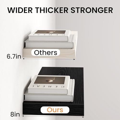 48" Floating Shelves for Wall, Set of 2, 8" Deep, 1.5" Thick, Black