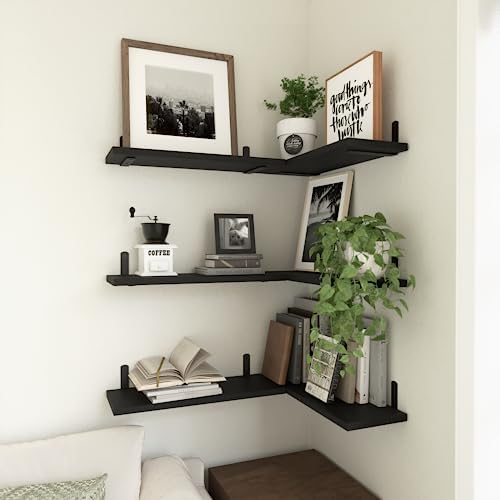 WOPITUES Floating Shelves Set of 6 for Wall Decor & Storage, Black